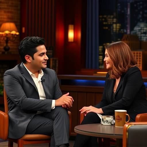 Imagen del programa de entrevistas 'Conversaciones con Estrellas' con el presentador Javier Gómez entrevistando a una celebridad local.